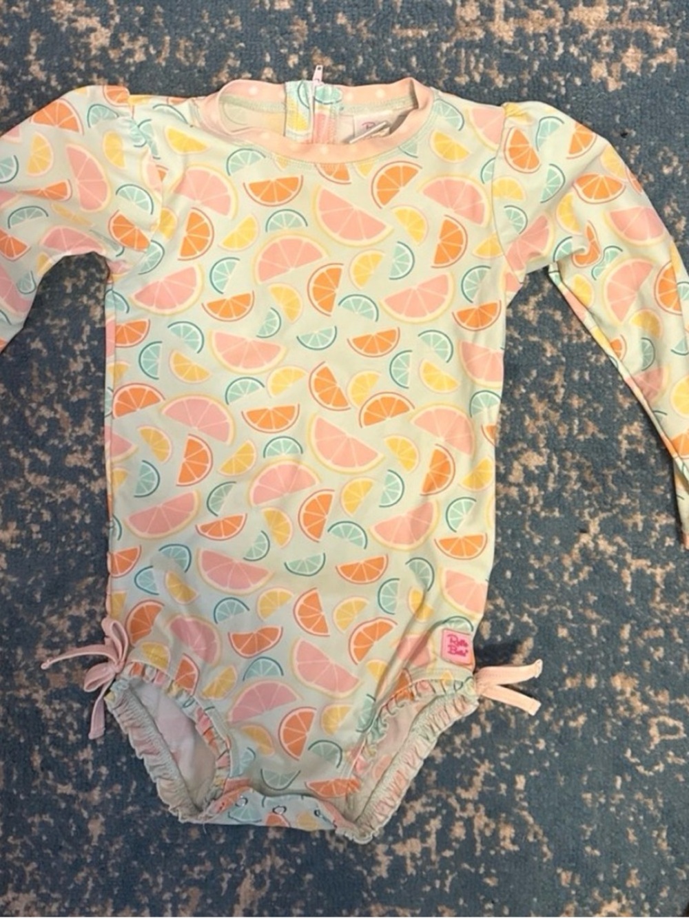 Ruffle Butts Pink Multi Citrus Print Long-Sleeve One-Piece